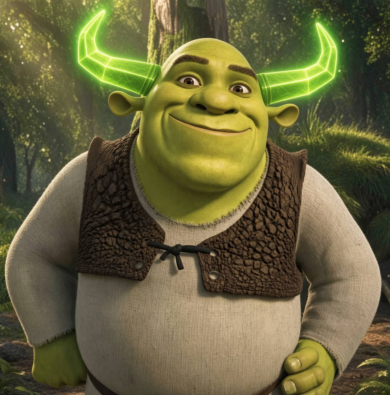 SHREKSEM — a 3D ogre with glowing neon-green horns